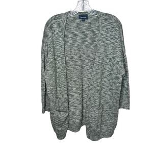ModCloth Women’s 1X Green Marled Open Front Knit Cardigan Sweater Pockets
